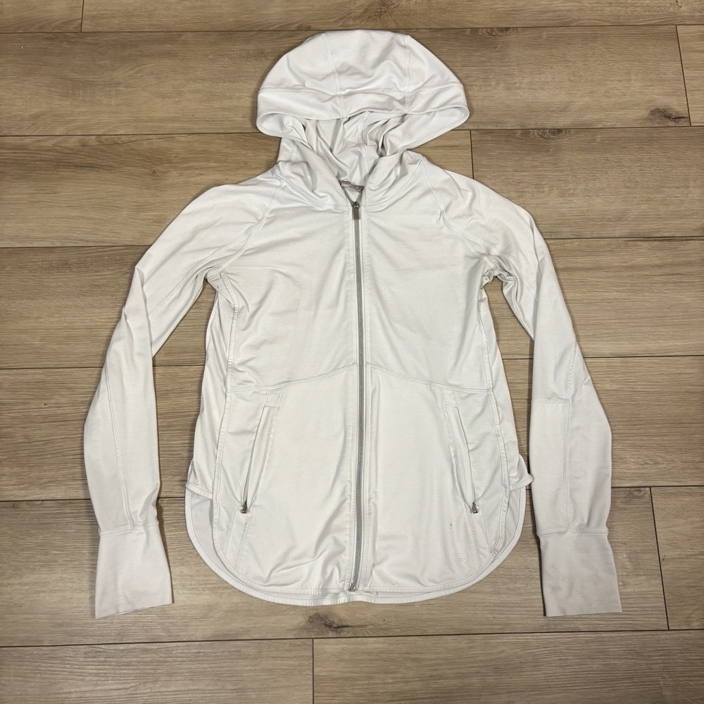 ATHLETA White Full Zip Hoodie Activewear Jacket Women's Size XS Thumbholes